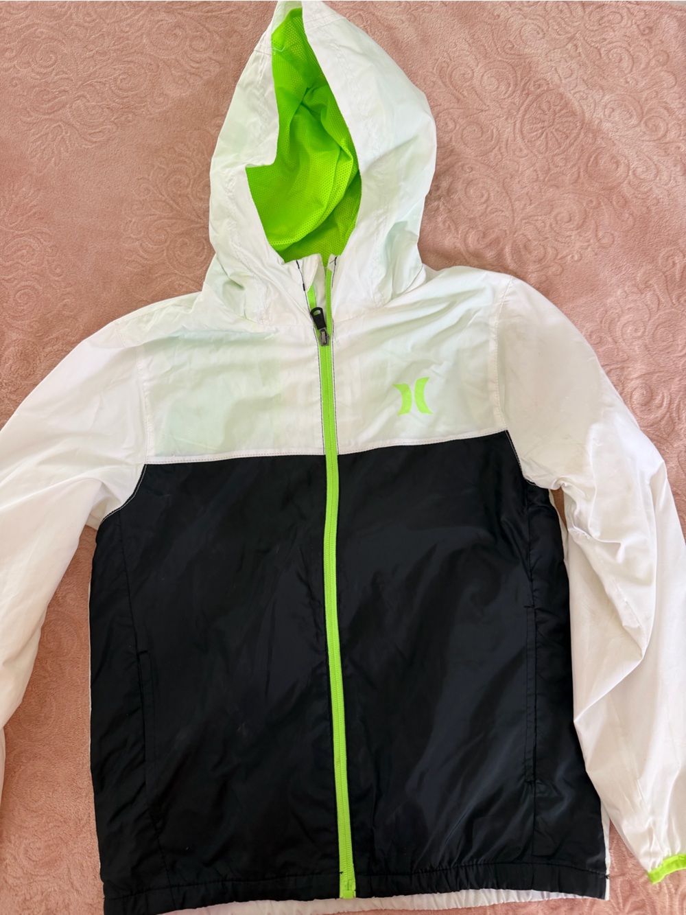 Hurley Black, White & Neon Green Kids' Raincoat
